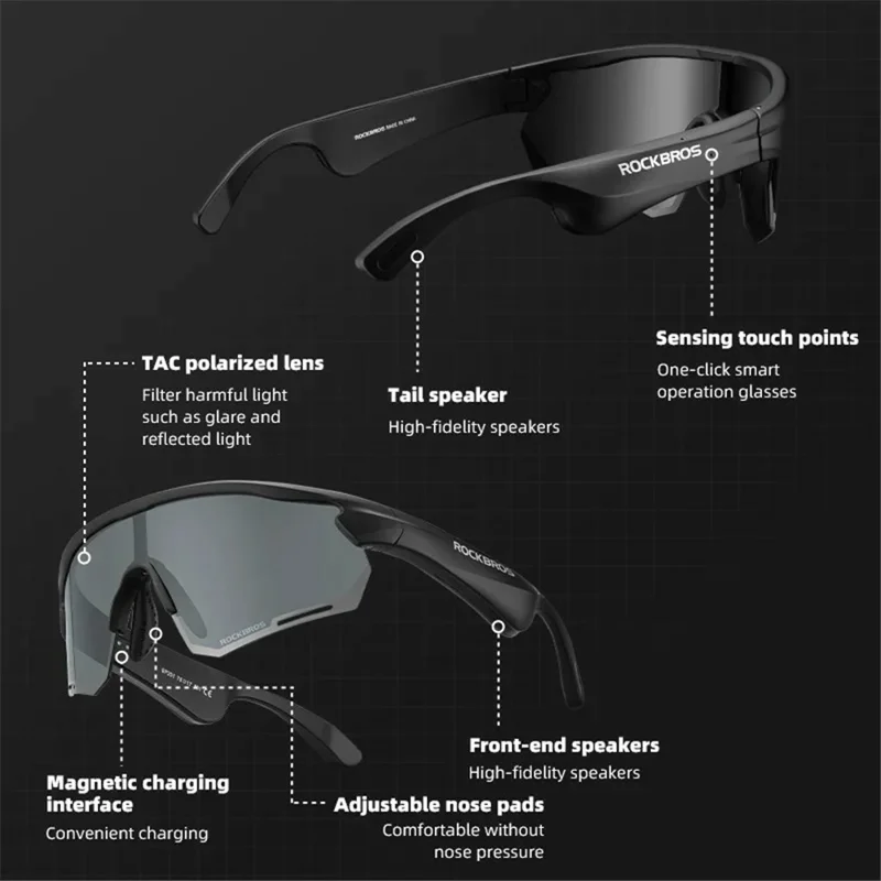 ROCKBROS SP251 Outdoor Cycling Fishing Bluetooth-compatible Call Music Eyeglasses Eye Protection Outdoor Glasses - Polarized Red Lens