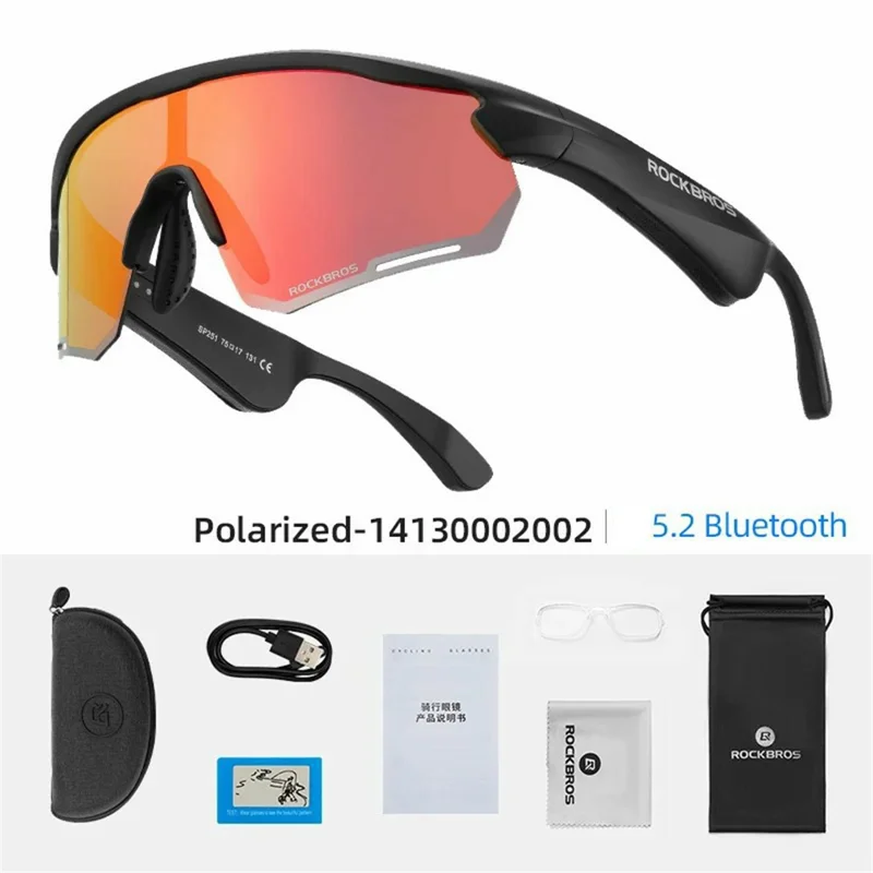ROCKBROS SP251 Outdoor Cycling Fishing Bluetooth-compatible Call Music Eyeglasses Eye Protection Outdoor Glasses - Polarized Red Lens