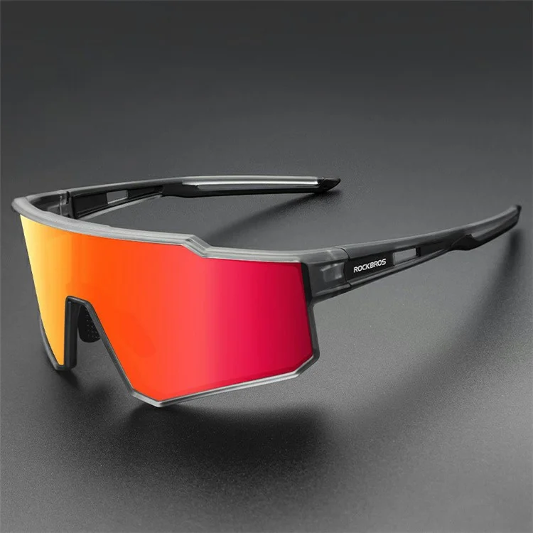 ROCKBROS SP316 Gafas de Ciclismo Polarizadas y Transpirables para Exteriores - Montura Transparente Gris + Lente Roja