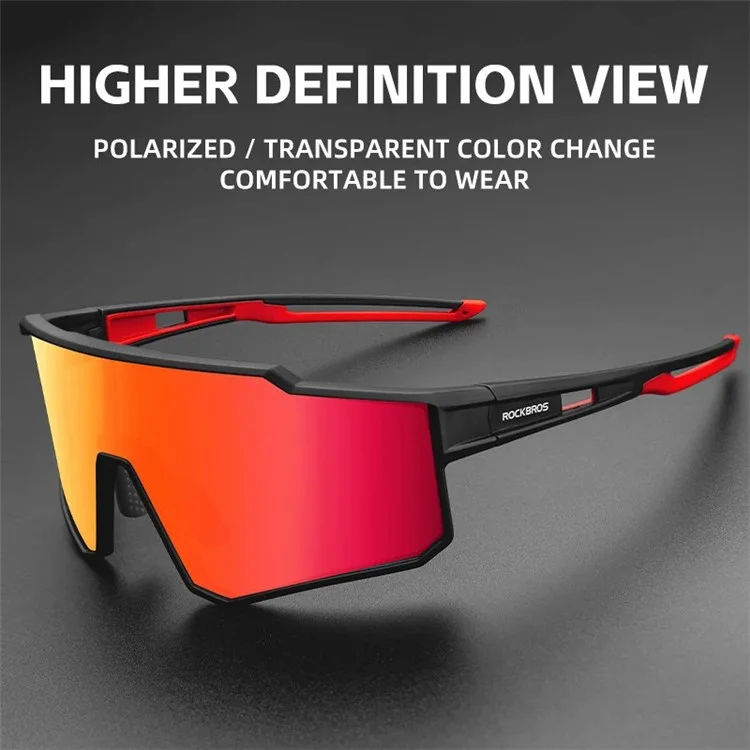 ROCKBROS SP316 Gafas de Ciclismo Polarizadas y Transpirables para Exteriores - Montura Transparente Gris + Lente Roja