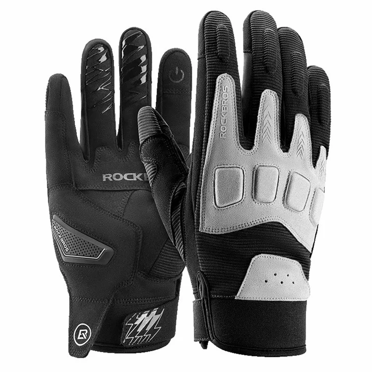 ROCKBROS MT016 1 Pair Outdoor Cycling Protection Gloves Touch Screen Full Finger Gloves - Black+Grey S