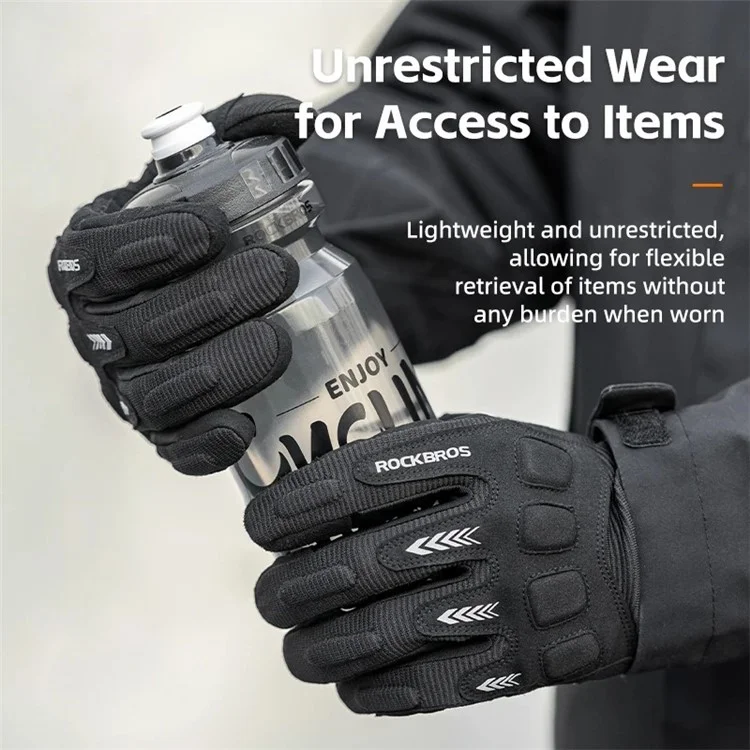 ROCKBROS MT016 1 Pair Outdoor Cycling Protection Gloves Touch Screen Full Finger Gloves - Black+Grey S