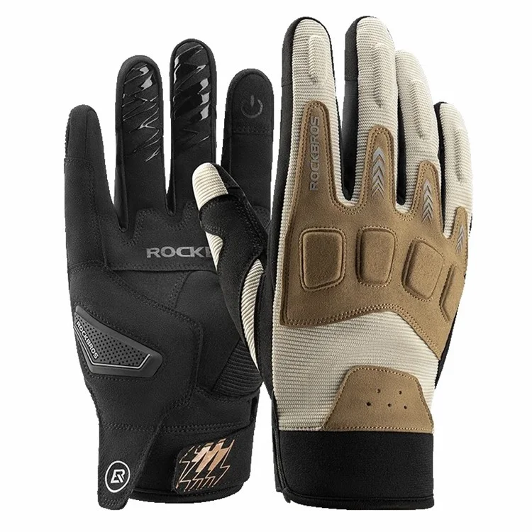 ROCKBROS MT016 1 Par de Luvas de Proteção para Ciclismo ao Ar Livre - Tela Sensível ao Toque de Dedo Completo Branco+Marrom XL