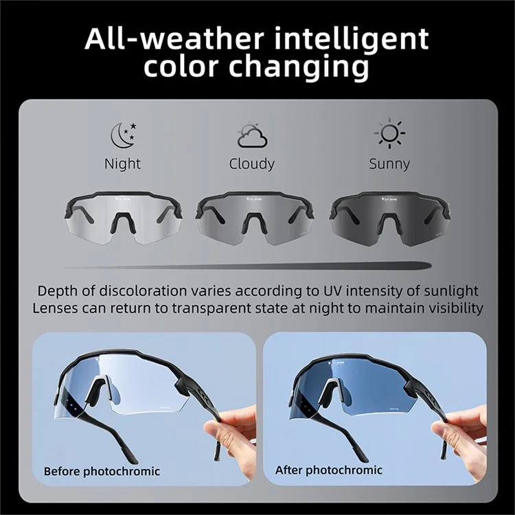 WEST BIKING YP0703164 TR90 Rahmen Anti-Beschlag-Radfahrbrille UV400 photochromatische Sonnenbrille - Schwarz