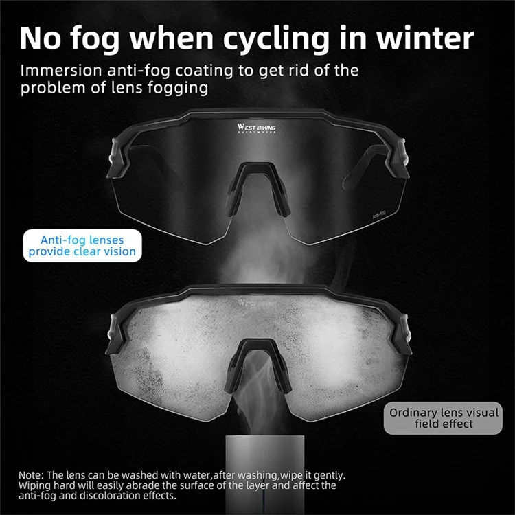 WEST BIKING YP0703164 TR90 Rahmen Anti-Beschlag-Radfahrbrille UV400 photochromatische Sonnenbrille - Schwarz