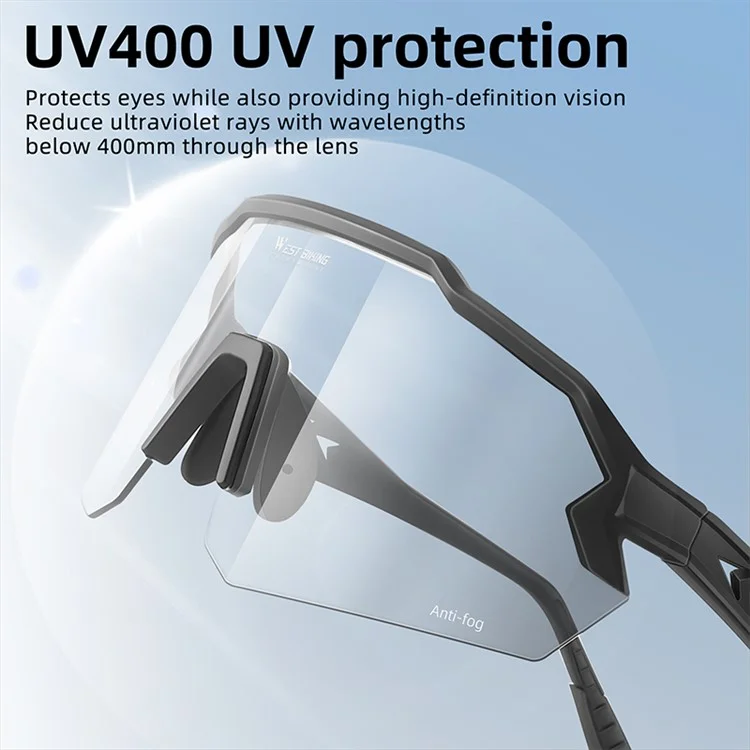 WEST BIKING YP0703164 TR90 Rahmen Anti-Beschlag-Radfahrbrille UV400 photochromatische Sonnenbrille - Schwarz