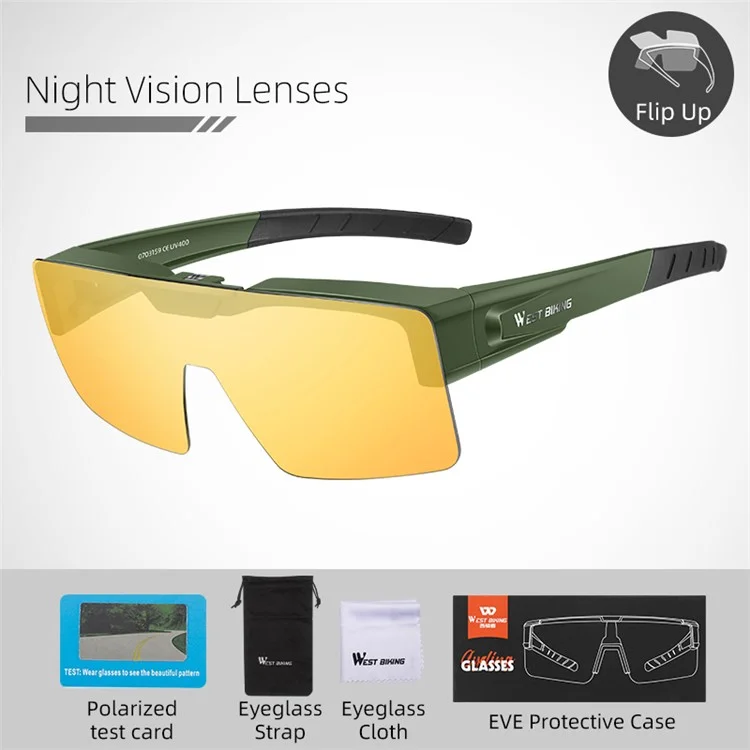 WEST BIKING YP0703159 Night Vision Lens Flip Up Glasses Night Cycling Driving Goggles - Army Green