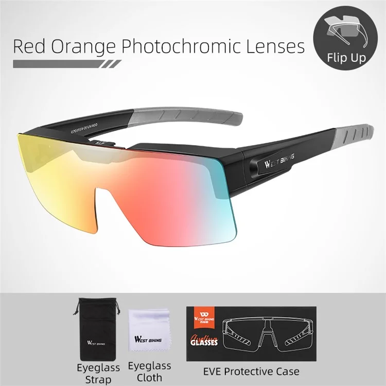 WEST BIKING YP0703160 Photochromic Lens Flip Up Glasses Outdoor Cycling Driving Sunglasses - Black