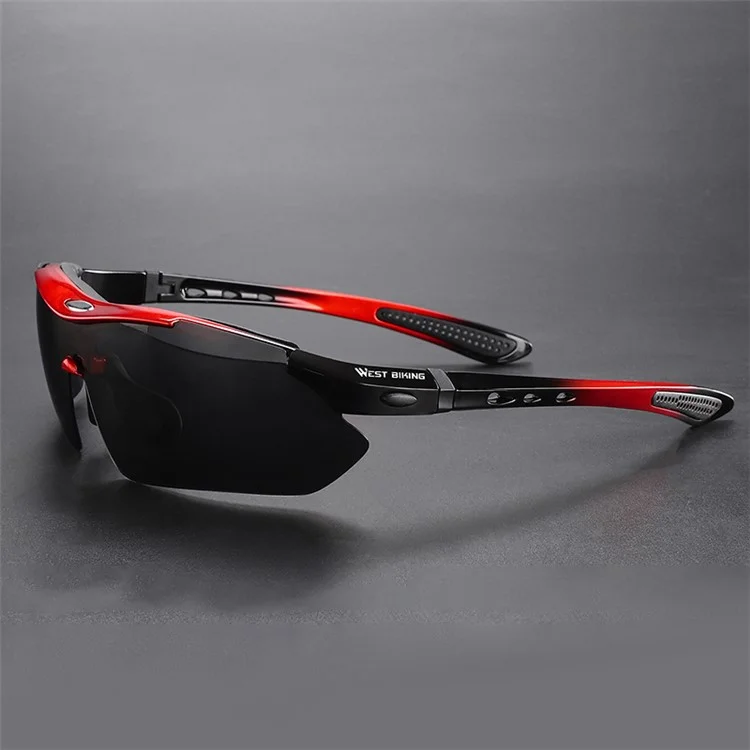 WEST BIKING YP0703142 Óculos de Sol Esportivos Polarizados para Ciclismo e Mountain Bike com 5 Lentes - Preto+Vermelho