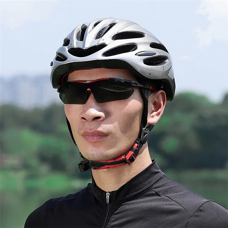 WEST BIKING YP0703142 Óculos de Sol Esportivos Polarizados para Ciclismo e Mountain Bike com 5 Lentes - Preto+Vermelho