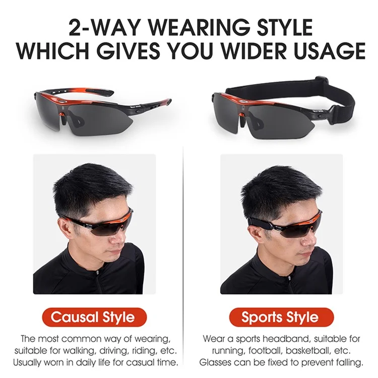 WEST BIKING YP0703142 Óculos de Sol Esportivos Polarizados para Ciclismo e Mountain Bike com 5 Lentes - Preto+Vermelho