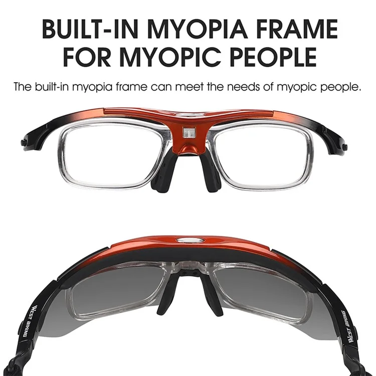 WEST BIKING YP0703142 Óculos de Sol Esportivos Polarizados para Ciclismo e Mountain Bike com 5 Lentes - Preto+Vermelho