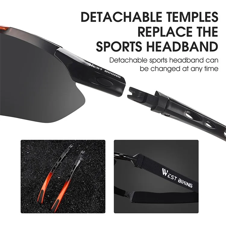 WEST BIKING YP0703142 Óculos de Sol Esportivos Polarizados para Ciclismo e Mountain Bike com 5 Lentes - Preto+Vermelho