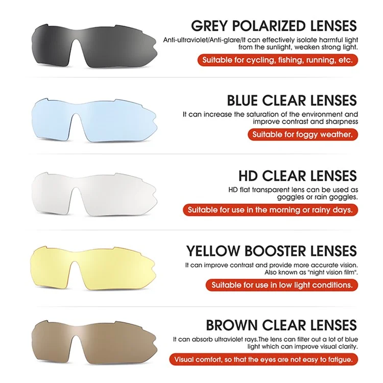 WEST BIKING YP0703142 Óculos de Sol Esportivos Polarizados para Ciclismo e Mountain Bike com 5 Lentes - Preto+Vermelho