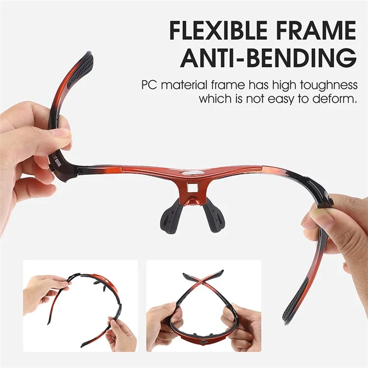 WEST BIKING YP0703142 Óculos de Sol Esportivos Polarizados para Ciclismo e Mountain Bike com 5 Lentes - Preto+Vermelho