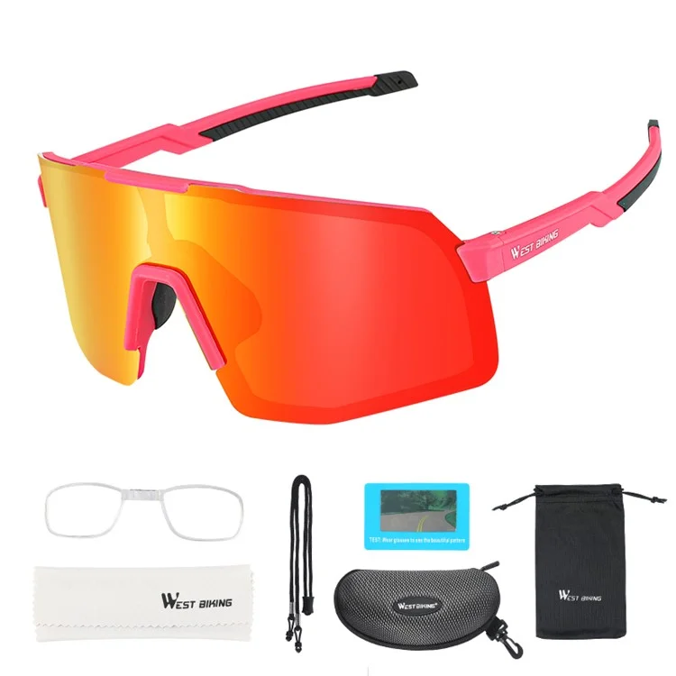 WEST BIKING YP0703135 Bike Racing Glasses Windproof Polarized Goggles Sunglasses - Black+Pink / Multi-Color