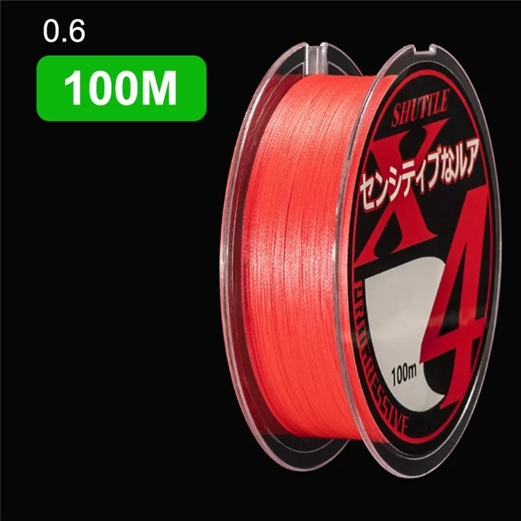 100m Comprimento 4 Fios Linha de Pesca Red Abrasão Vermelho Resistente ao Fio de Pesca e PE - 0,6