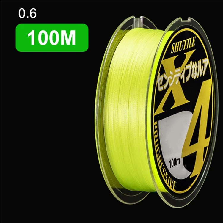 100m Length 4 Strands Fishing Line Fluorescent Yellow Abrasion Resistant PE Braided Fishing Wire - 0.6