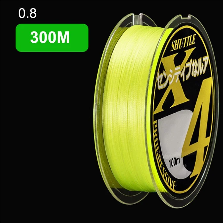 300m Length 4 Strands Fishing Line Fluorescent Yellow Abrasion Resistant PE Braided Fishing Wire - 0.8