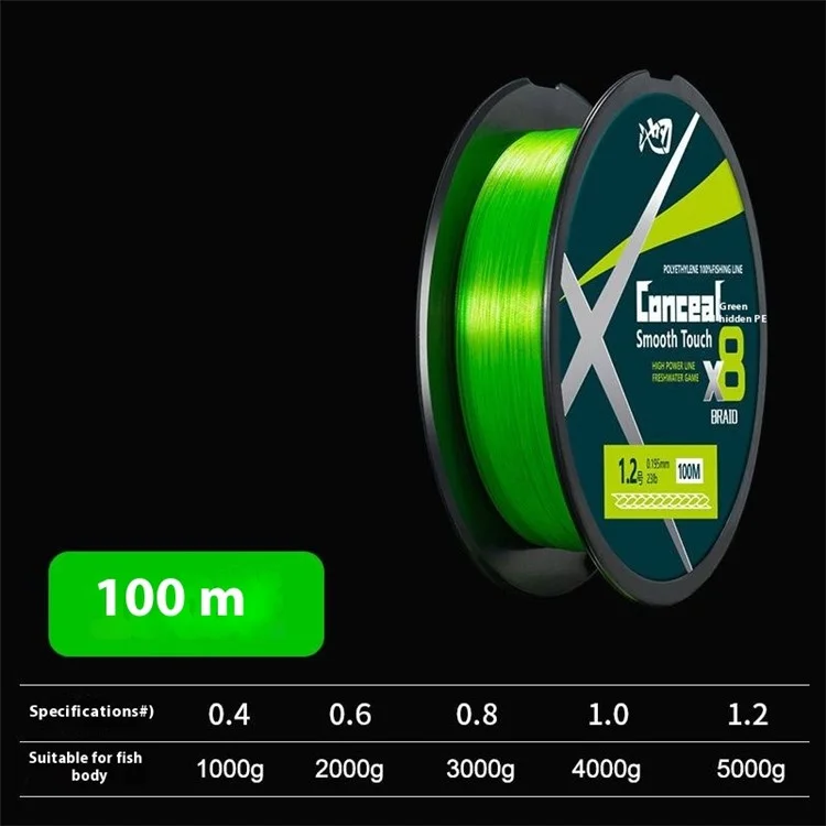 100m Length 8 Strands Braided Fishing Line Green Super Strong PE Smooth Touch Fishing Line - 0.4