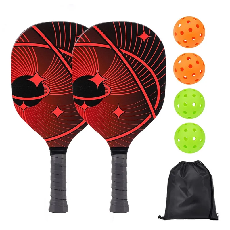 Portable Wooden Pickleball Paddle Set for Beginners with 2 Rackets + 4 Balls + Carry Bag - MP110