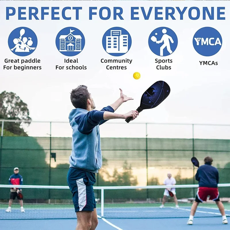 Portable Wooden Pickleball Paddle Set for Beginners with 2 Rackets + 4 Balls + Carry Bag - MP110