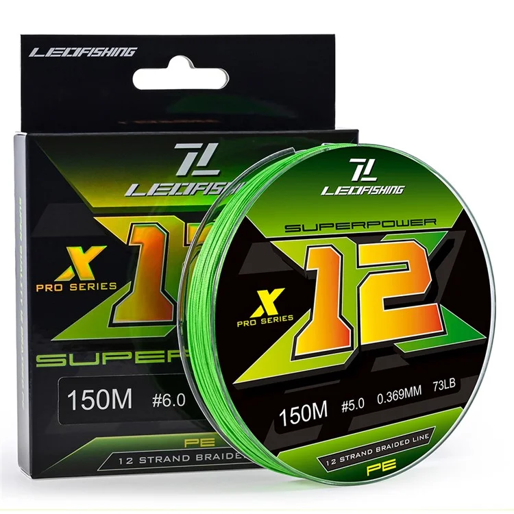 LEO 28208 Linea da pesca intrecciata in PE ad alta resistenza da 150 m a 12 fili per acqua salata e dolce, verde fluorescente - 0,6