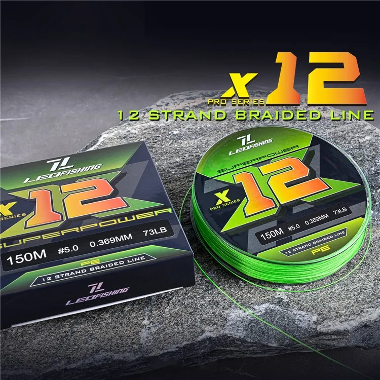 LEO 28208 Linea da pesca intrecciata in PE ad alta resistenza da 150 m a 12 fili per acqua salata e dolce, verde fluorescente - 0,6