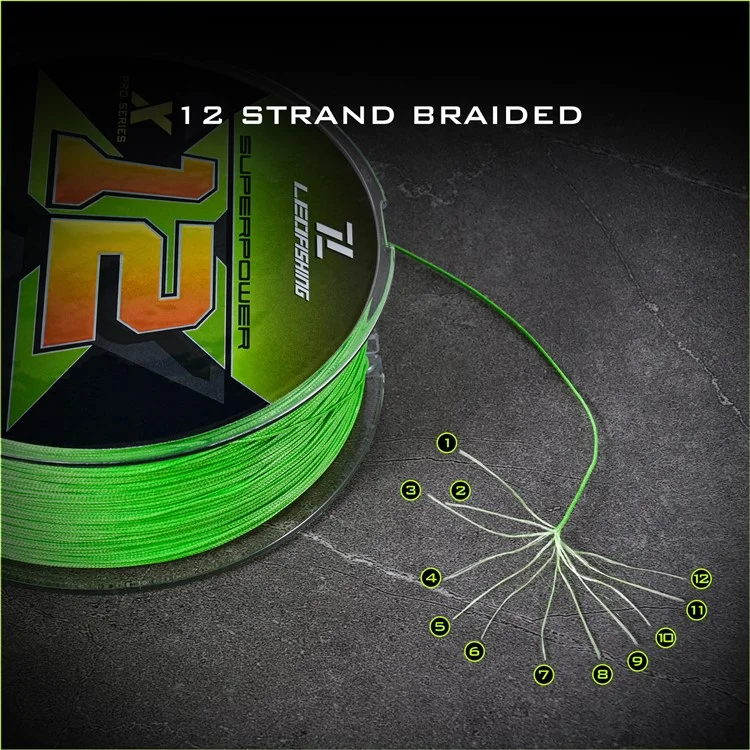 LEO 28208 300m 12 Strand Braided High Strength PE Fishing Line for Saltwater Freshwater, Fluorescent Green - 0.6