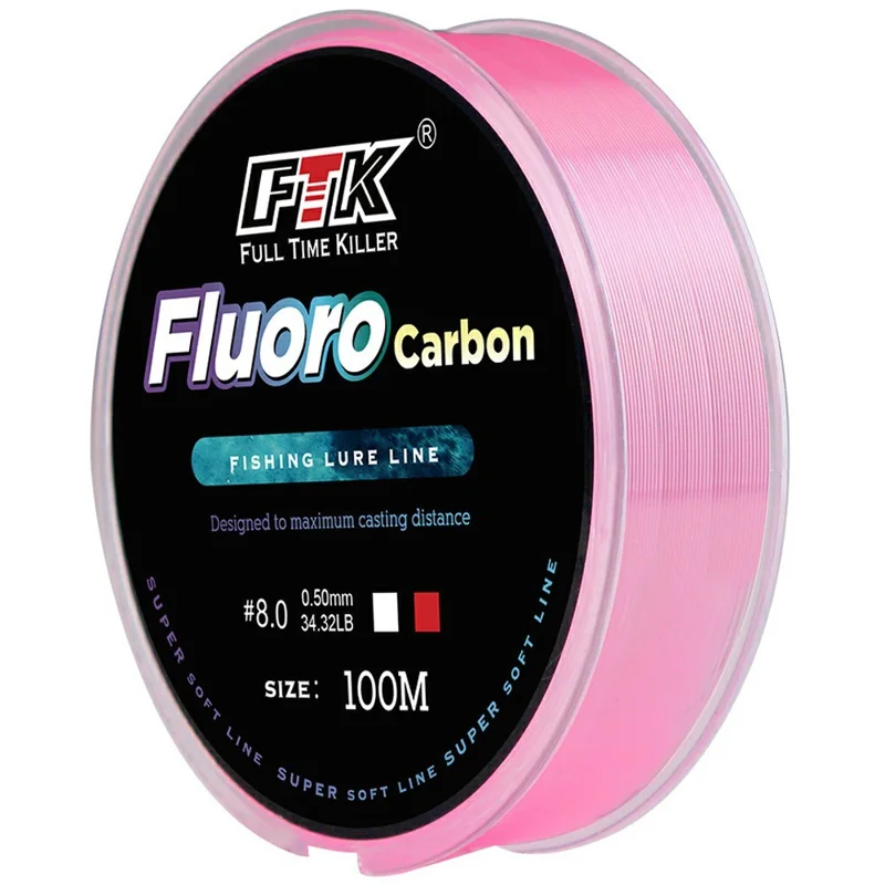 FTK 100m Pink Fluorocarbon Fishing Line Spool High Strength Monofilament Fish Line - Size 3.0