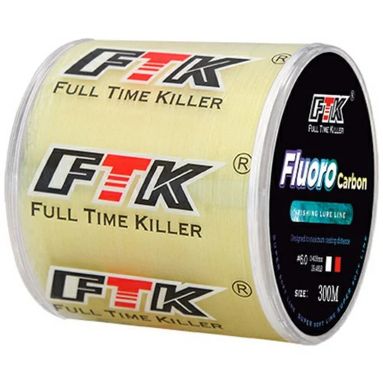 Linha de pesca de fluorocarbono FTK 300m de alta resistência, na cor amarelo claro - Tamanho 0.8