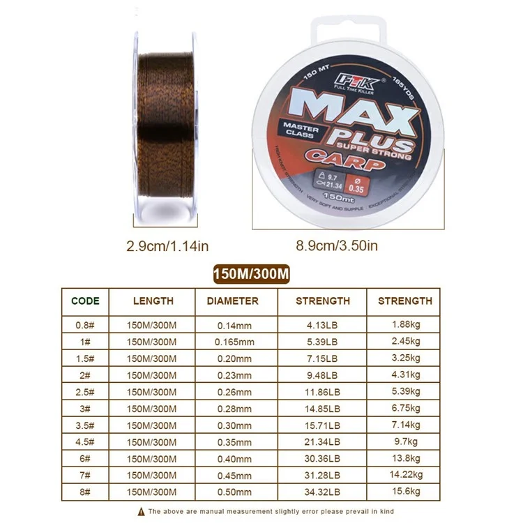 Línea de pesca monofilamento de nailon FTK 150m revestida con fluorocarbono invisible y biónica con puntos - Tamaño 0.8
