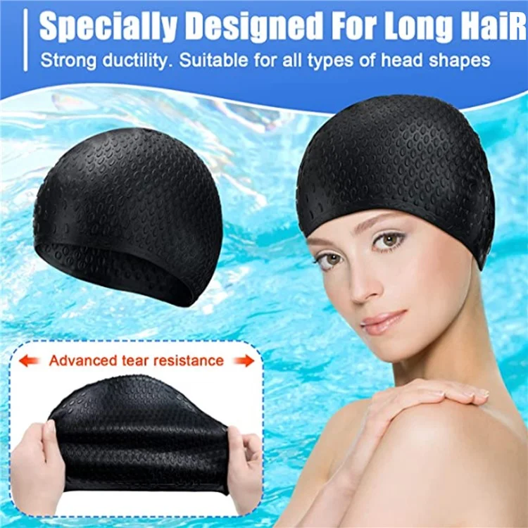 SOB-L4 Adult Elastic Silicone Waterproof Swim Cap Men Women Non-slip Solid Color Swimcap for Long Hair - Black