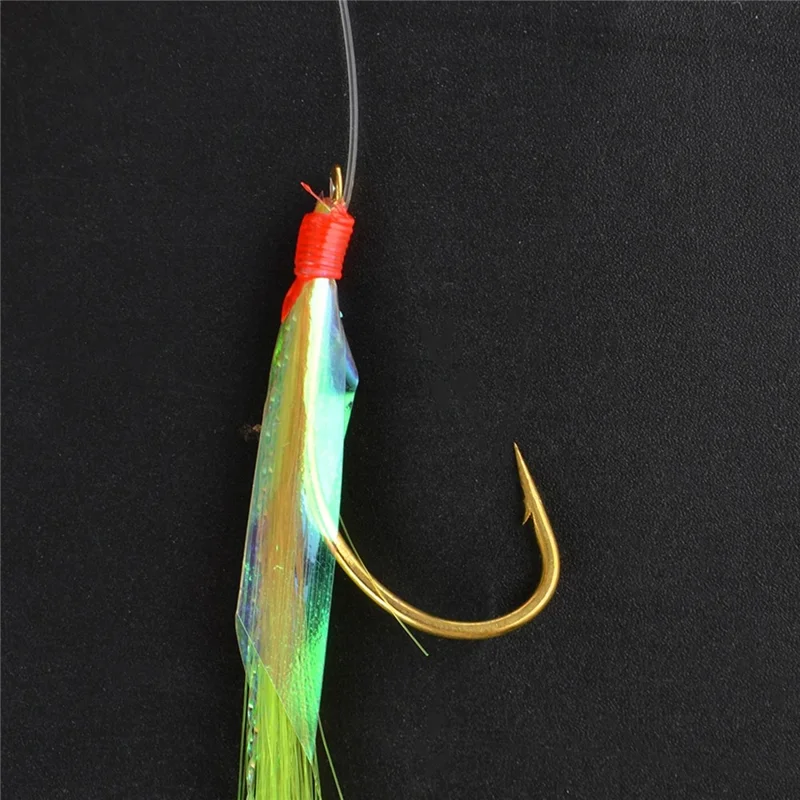 FISHKING Fishing Sabiki Rigs Luminous Glow Bead Feather Fish Skin High Carbon Steel String Hooks - Size 15