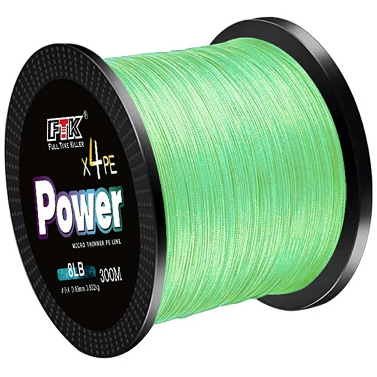 FTK 300m Light Green PE 4 Strands Braided Fishing Line Super Strong Fishing Main Line - Size 0.4