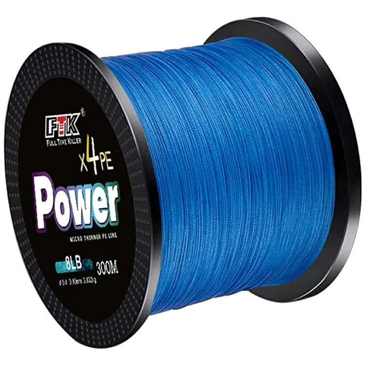 Ligne de pêche tressée FTK 300m Bleu PE 4 brins ultra résistante - Taille 0.4