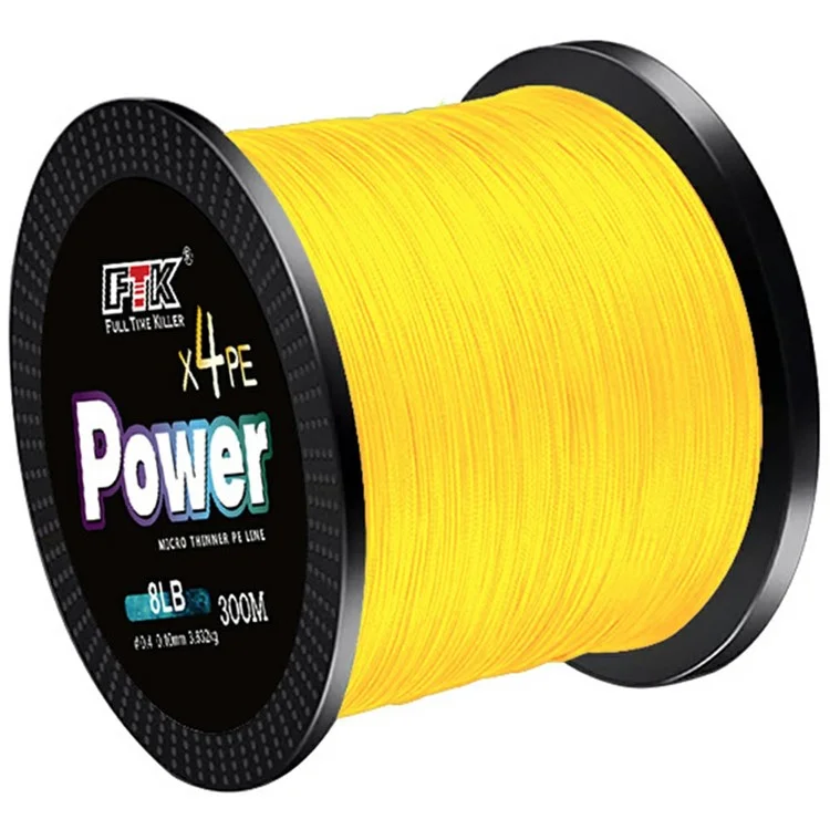 FTK 300m Yellow PE 4 Strands Braided Fishing Line Super Strong Fishing Main Line - Size 0.4