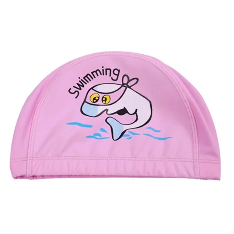 Bonnet de natation pour enfants en PU, Protection capillaire étanche, Design Dauphin - Rose