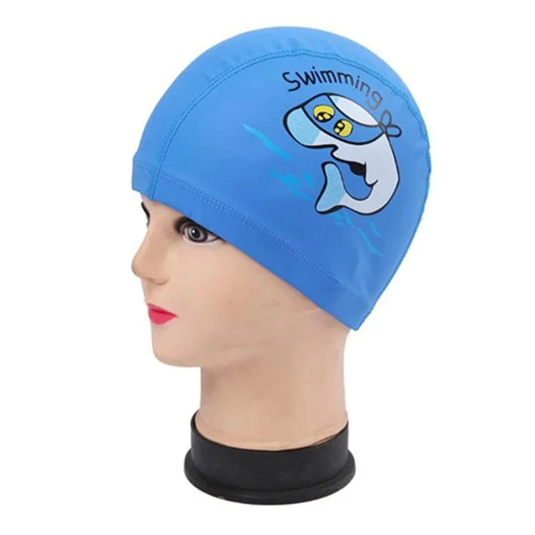 Bonnet de natation pour enfants en PU, Protection capillaire étanche, Design Dauphin - Rose