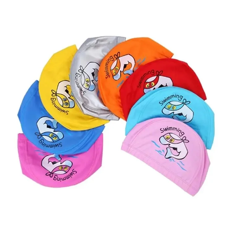 Bonnet de natation pour enfants en PU, Protection capillaire étanche, Design Dauphin - Rose