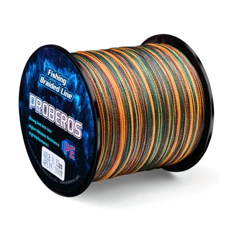 PROBEROS Ligne de Pêche Tressée PE 4 Brins de 300m - Haute Résistance Ligne Principale - Vert Camouflage 0,6 / 10LB