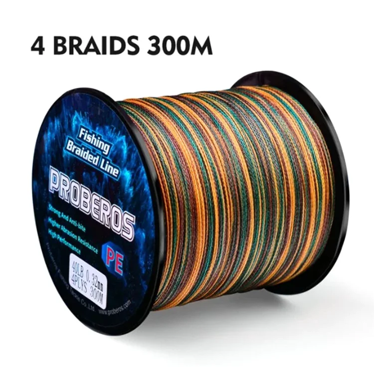 PROBEROS Ligne de Pêche Tressée PE 4 Brins de 300m - Haute Résistance Ligne Principale - Vert Camouflage 0,6 / 10LB