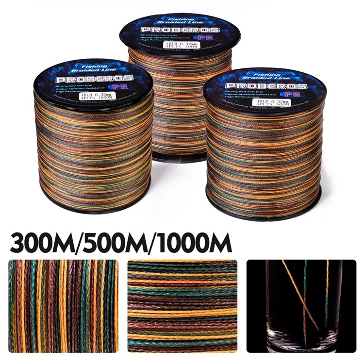 PROBEROS Ligne de Pêche Tressée PE 4 Brins de 300m - Haute Résistance Ligne Principale - Vert Camouflage 0,6 / 10LB
