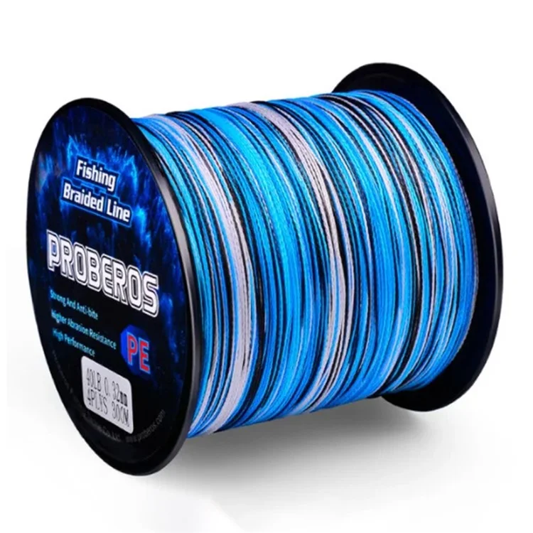 PROBEROS 300m 4 Fios Trançados Linha de Pesca PE de Alta Resistência - Camuflagem Azul 0,6 / 10LB