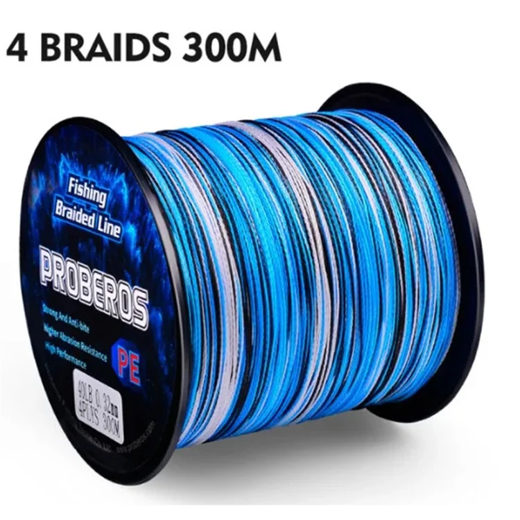 PROBEROS 300m 4 Fios Trançados Linha de Pesca PE de Alta Resistência - Camuflagem Azul 0,6 / 10LB