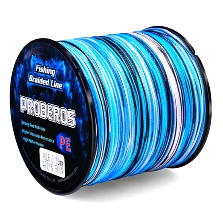 PROBEROS 500m Ligne de Pêche Tressée PE 4 Brins Haute Résistance - Bleu Camouflage 0.6 / 10LB