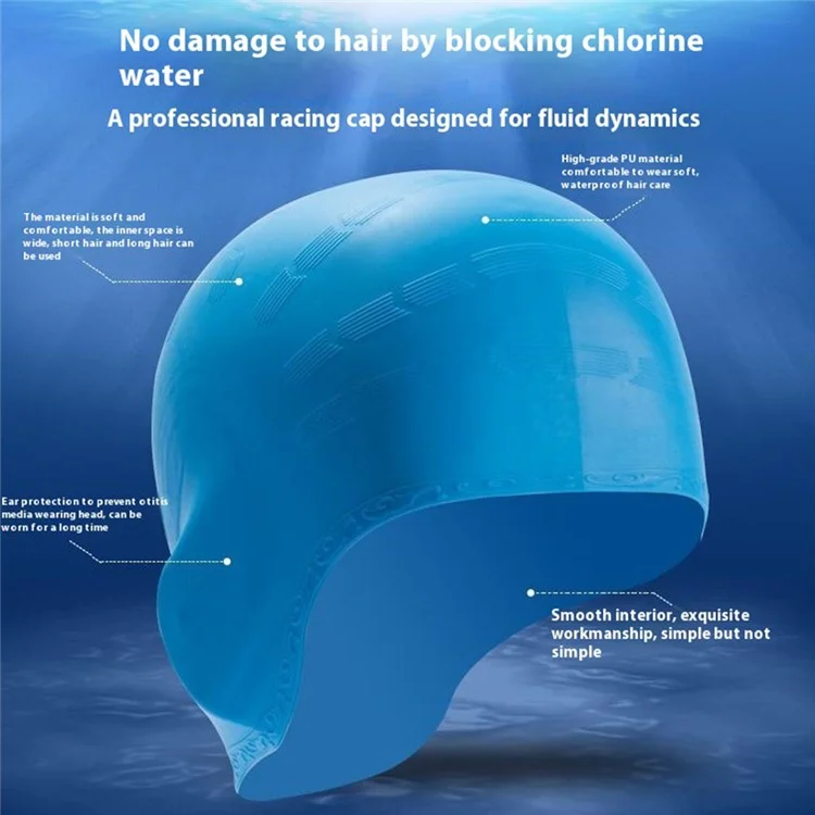 Bonnet de Natation Protection Auditive en Silicone Imperméable Couleur Unie pour Adultes - Bleu