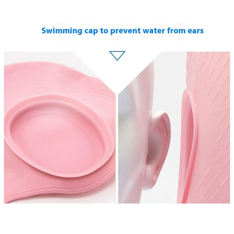 WAVE SC-4617 Professional Ear Protection Swimming Cap Solid Color Silicone Swim Hat for Men Women - Pink