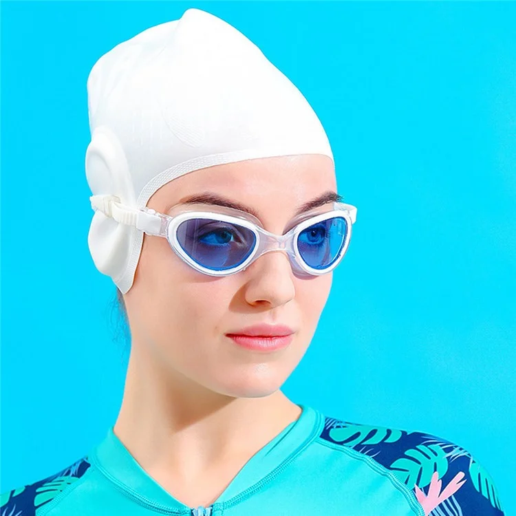 WAVE SC-4617 Casquette de natation en silicone de couleur unie Protecteur d'oreilles professionnel pour hommes et femmes - Blanc