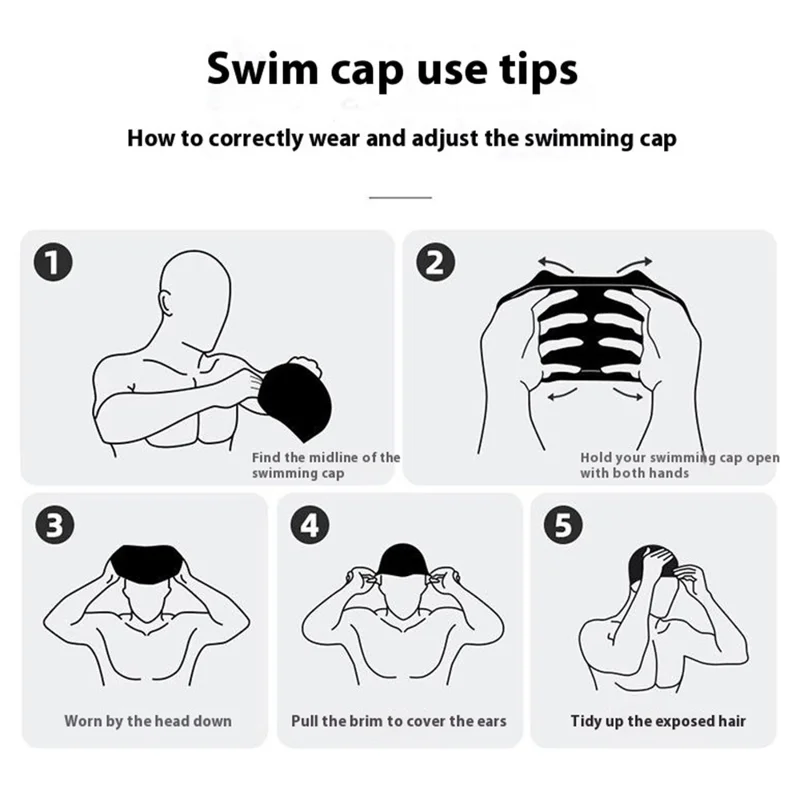 WAVE SC-4617 Professional Swimming Cap for Adults Ear Protection Silicone Long Hair Pool Cap - Black